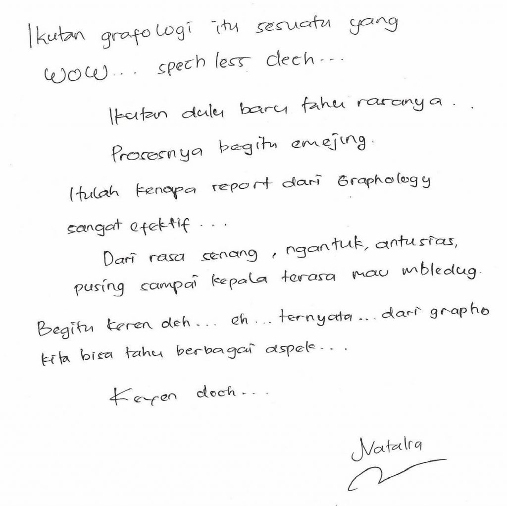 testimoni untuk suplemen grafologi