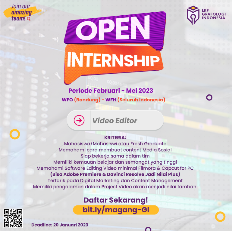 Loker Magang (Internship) - Video Editor LKP Grafologi Indonesia 2023